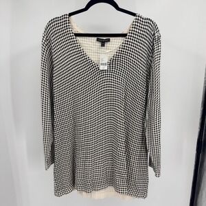 Lane Bryant Houndstooth V-Neck Pullover Sweater Black White Plus Size 18/20‎ NEW